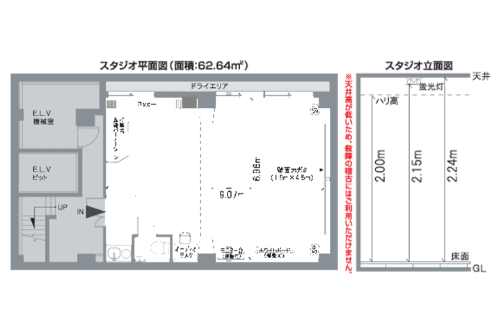 スタジオ平面図、立面図